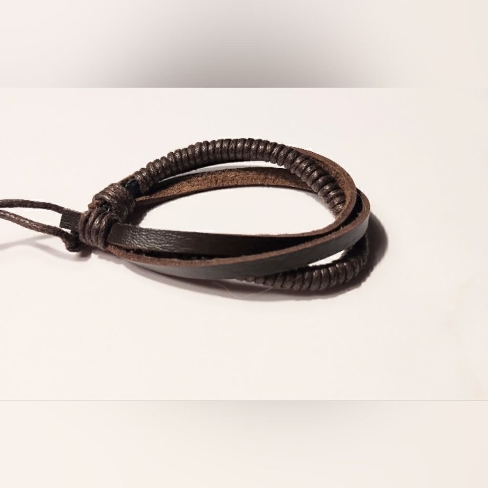 Men's leather bracelet‎ layered braided brown new d12
